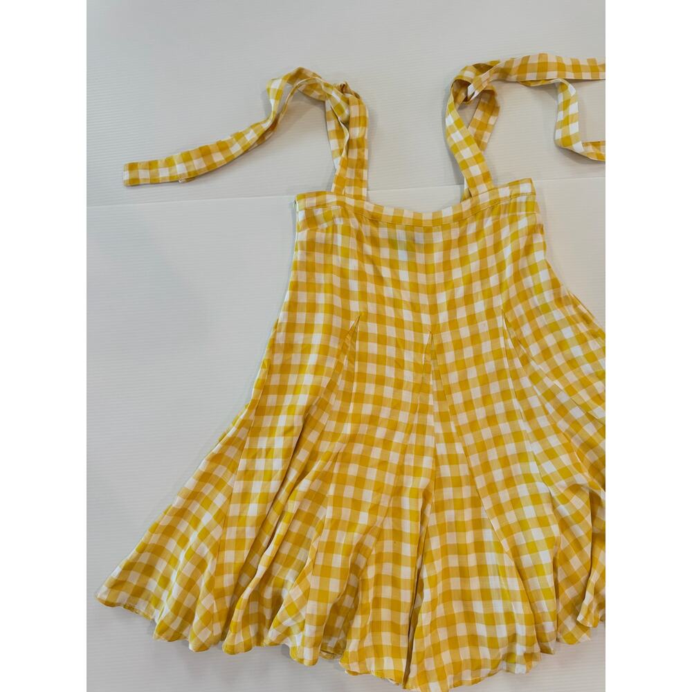 AQUA Butter Yellow Gingham Tie Shoulder Mini Dress S Cottagecore Picniccore - Picture 12 of 16